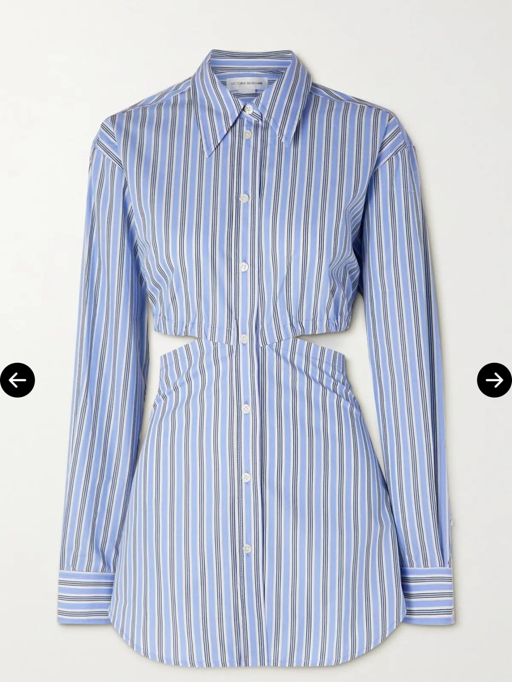 Victoria Beckham Light Blue Striped Cutout Gathered Striped Cotton Shirt